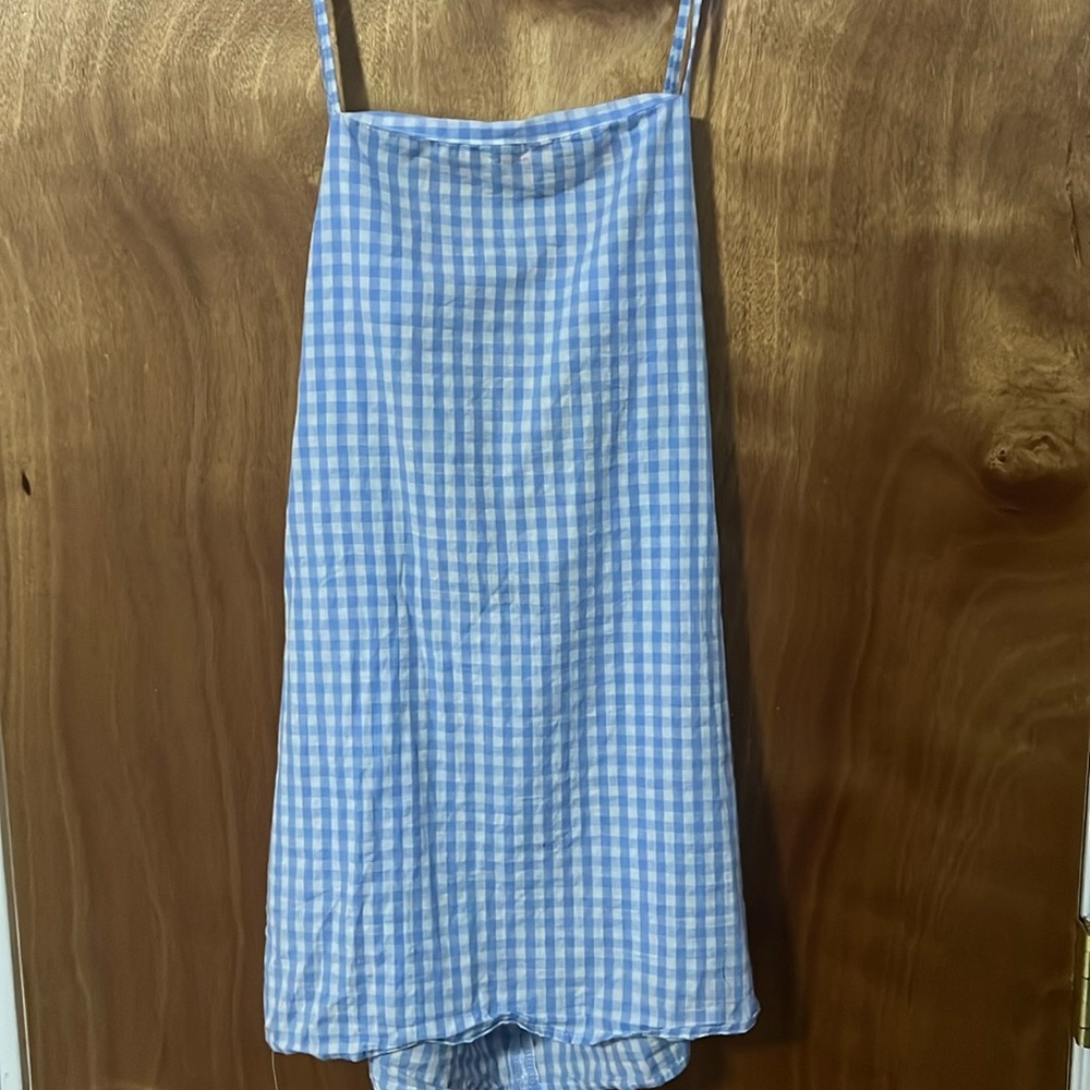Blue and white checkered dress.
